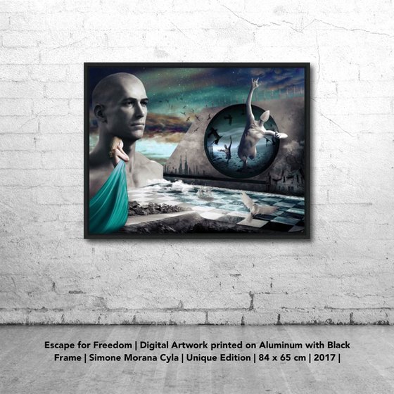 ESCAPE FOR FREEDOM | Digital Painting printed on Alu-Dibond with black wood frame | Unique Artwork | 2017 | Simone Morana Cyla | 84 x 65 cm | Art Gallery Quality |