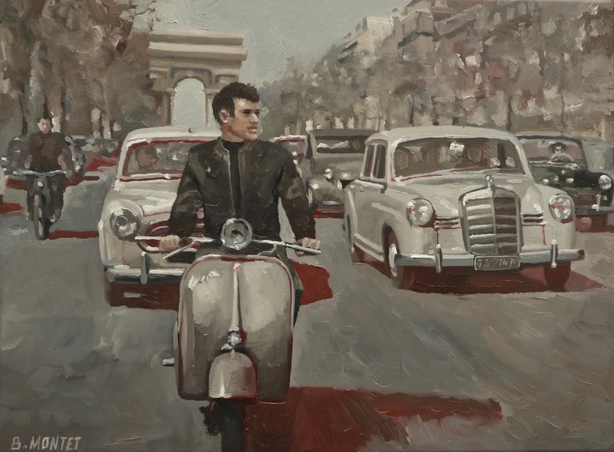 Photorealistic Portrait Oil Painting By Benoit Montet, 17 X 13, Aux Champs-Elysees, Original Artwork