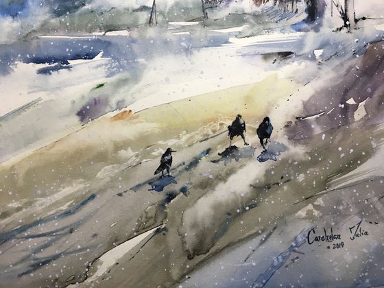 Watercolor "First snowflakes”