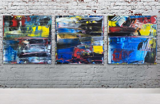 "Catharsis" - Save As A Series - Original Large PMS Abstract Acrylic Painting Triptych on Artist-Stretched Canvas - 108" x 36"