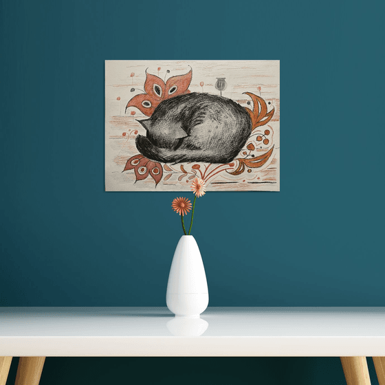 Sleeping cat, original artwork