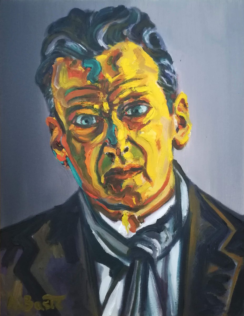 Expressive Portrait Oil Painting By Aleksandar Basic, 14 X 18, Lucian Freud, Original Artwork