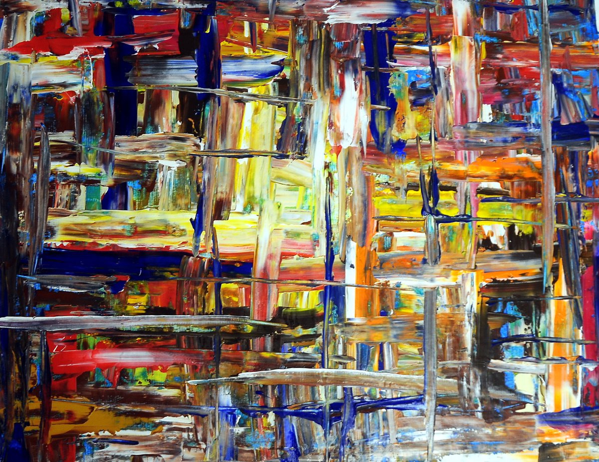 Impressionistic Abstract Acrylic Painting By Antonino Puliafico, 56 X 45, Asfalto Bagnato, Original Artwork