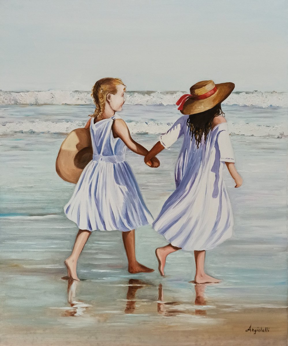 Photorealistic Portrait Oil Painting By Anna Rita Angiolelli, 20 X 24, On The Beach, Original Artwork