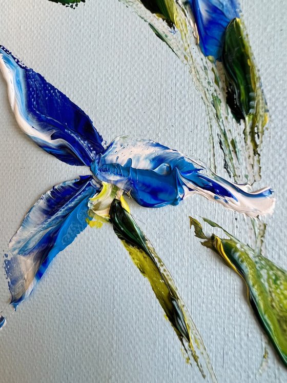 IN THE MOMENT №5 - mini iris painting. Blue irises art.