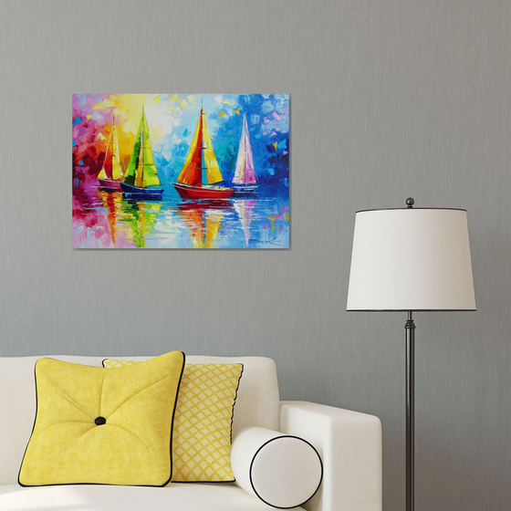 Sailboats in the rainbow dawn