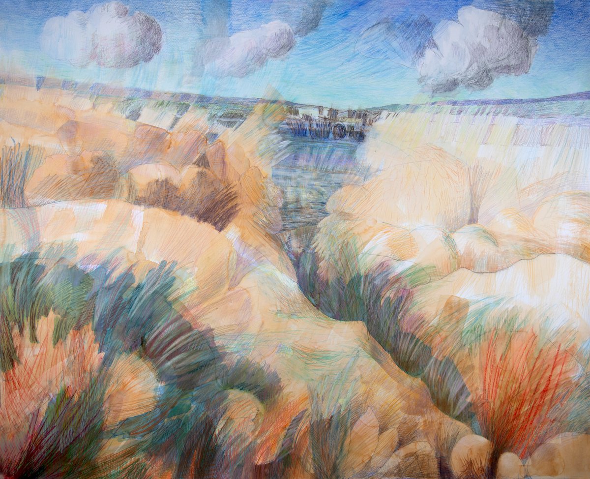 Abstract Landscape Pencil Drawing By Elizabeth Anne Fox, 60 X 48, Watershed: Clough, Original Artwork