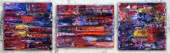 "We'll Mess You Up" - FREE USA SHIPPING + Save As A Series - Original Large PMS Abstract Triptych Oil Paintings On Canvas - 64" x 20"