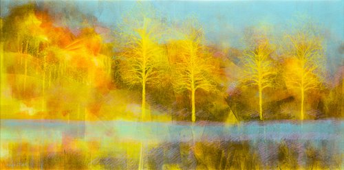 The yellow trees Large modern landscape by Fabienne Monestier