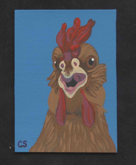 ACEO ATC Original Miniature Painting Chicken Farmyard Art-Carla Smale