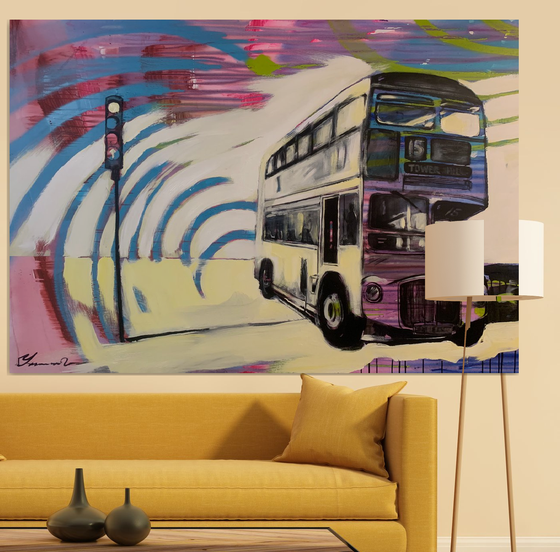 XXXL Big painting - "Red bus" - London - Bus - Street - City - Great Britain