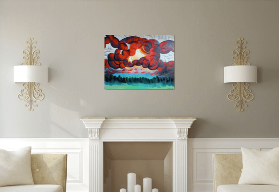 Sunset (90x70cm, cubism, oil painting)