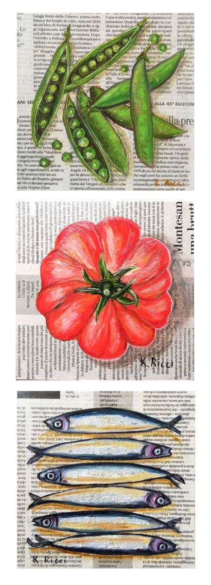 Impressionistic Still Life Oil Painting By Katia Ricci, 6 X 6", Culinary Chronicle On Gazette, Original Artwork