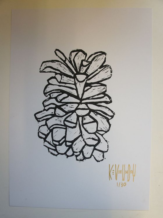 Pinecone Linocut