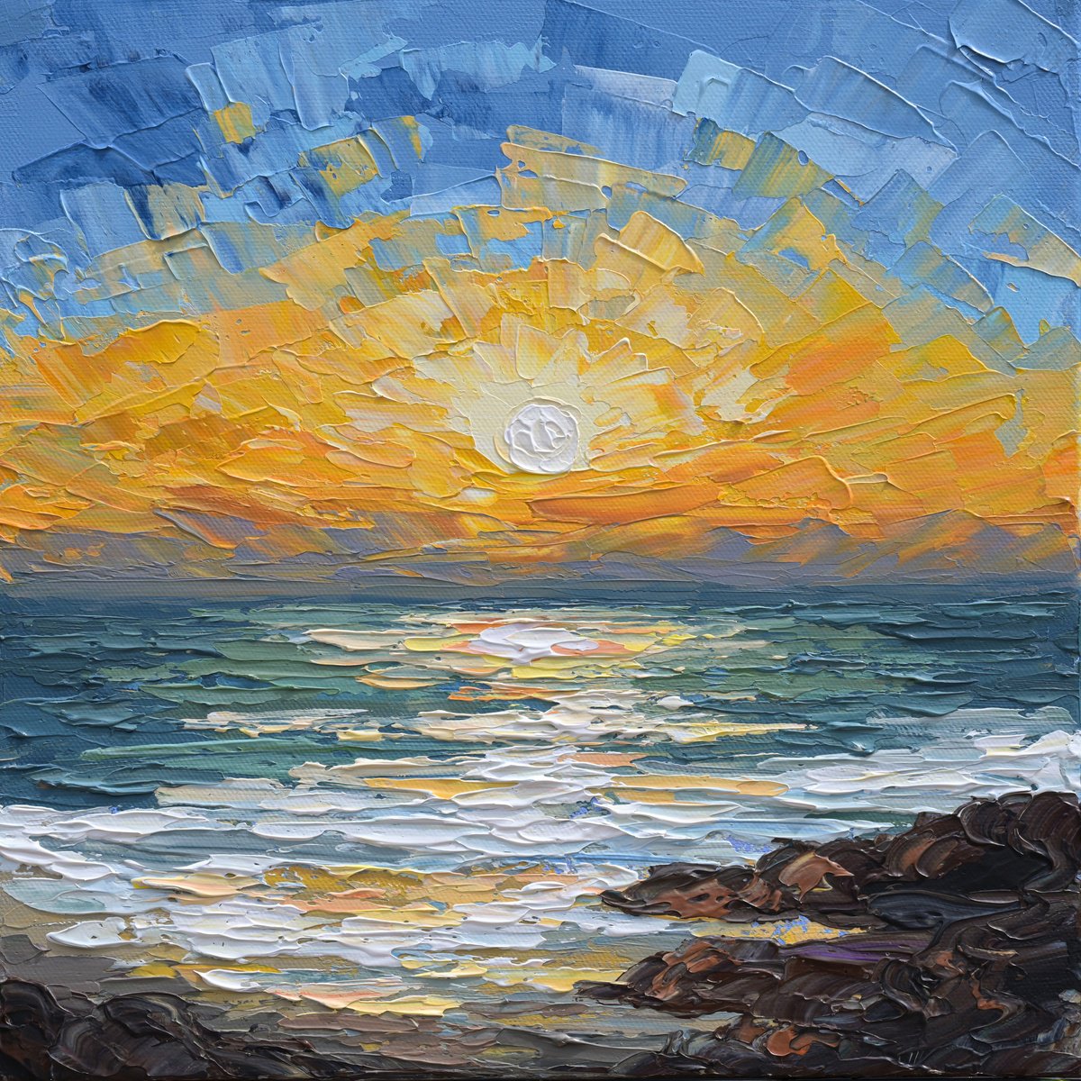 Abstract Landscape Acrylic Painting By Olga Tkachyk, 12 X 12", Coastal Calm, Original Artwork