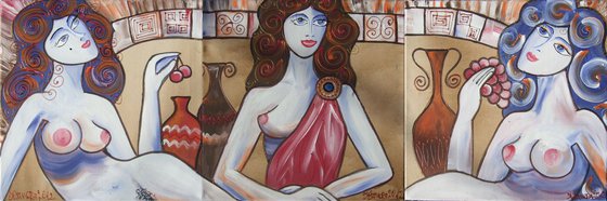 Burlesque Paintings Portrait of nude Girlfriends Girls 40x120x2cm  F56-57-58 triptych decor Beautiful Women acrylic on stretched canvas wall art