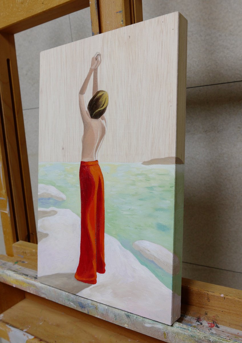 Expressive Portrait Acrylic Painting By Young Park, 8 X 13", Euphoria, Original Artwork