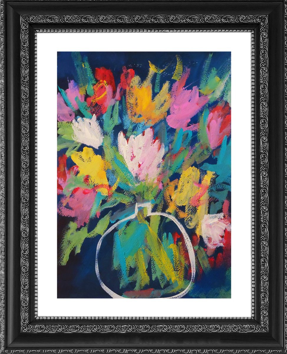 Impressionistic Botanical Acrylic Painting By Jan Rippingham, 12 X 16, Spring Floral Vii, Original Artwork