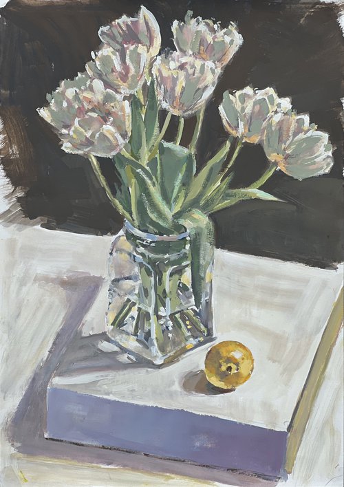 Tulips in a mason jar by Louise Gillard