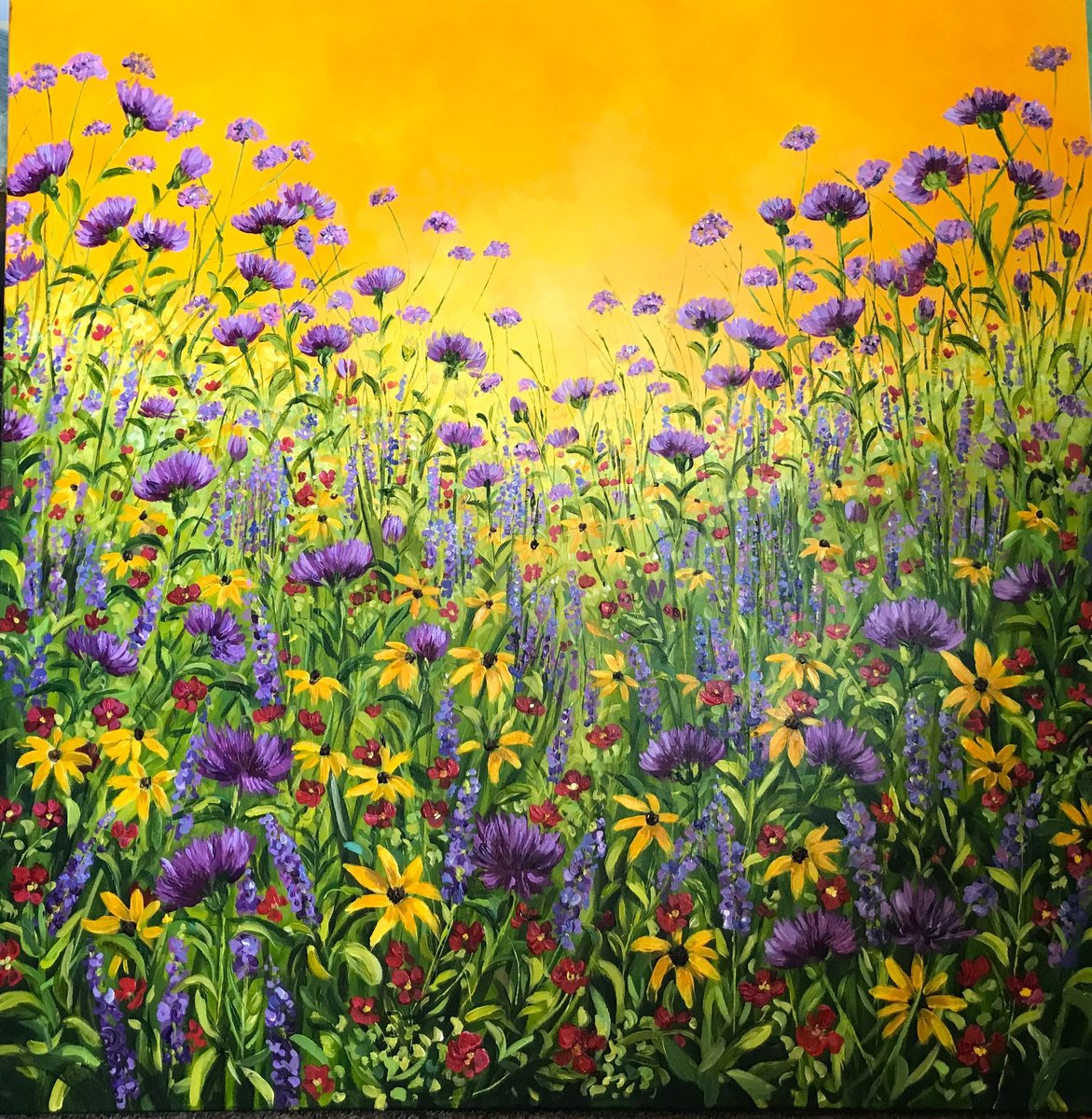 Organic Botanical Acrylic Painting By Colette Baumback, 39 X 39, Wild Garden, Original Artwork