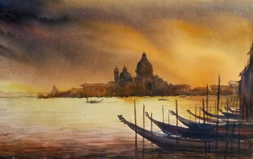Monsoon Venice - Watercolor Painting by Samiran Sarkar