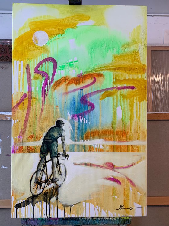 Bright painting - "Bicyclist" - Pop Art - Street Art - Bike - Cyclist - Street - City