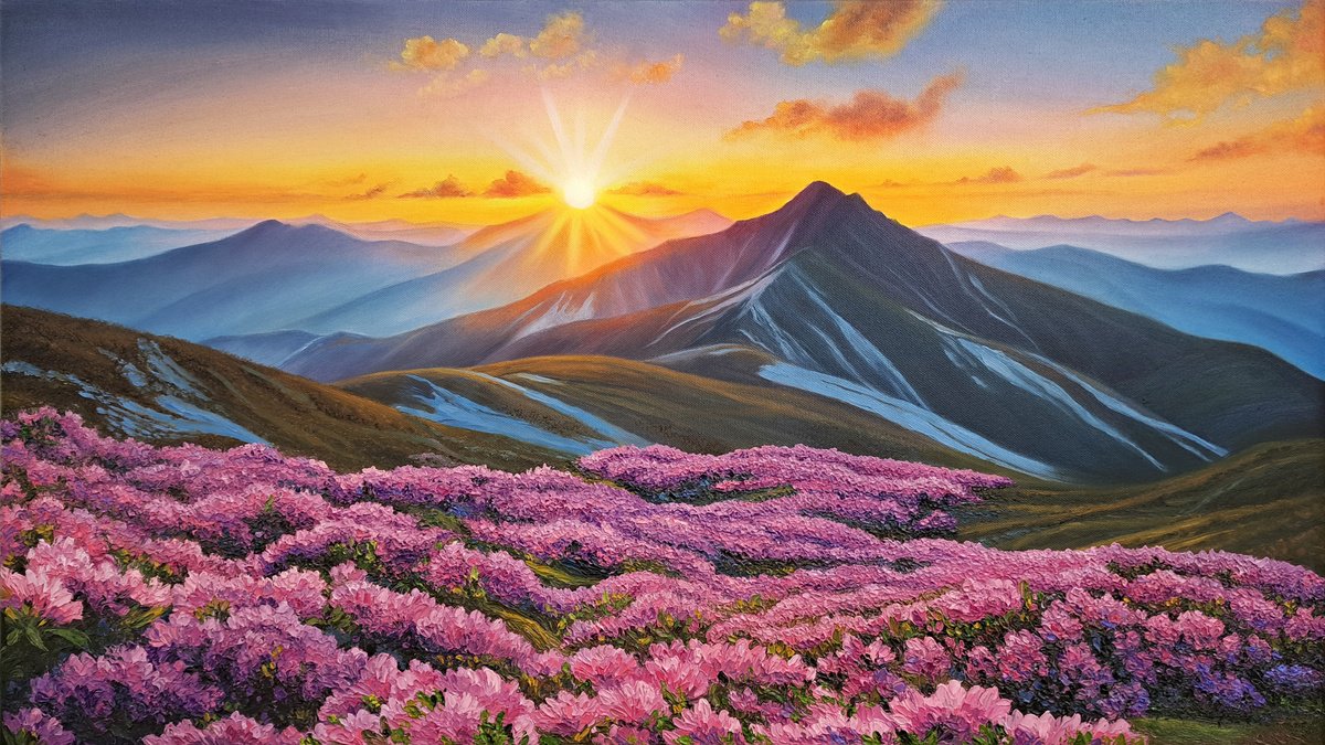 Impressionistic Landscape Oil Painting By Anna Steshenko, 31 X 18, Sunset In Paradise, Original Artwork