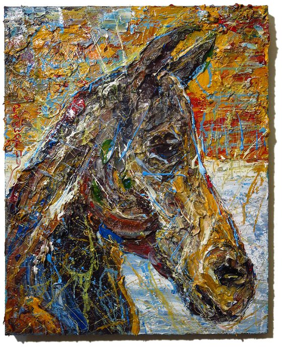 Original Oil Painting Abstract Animal Impressionism Horse