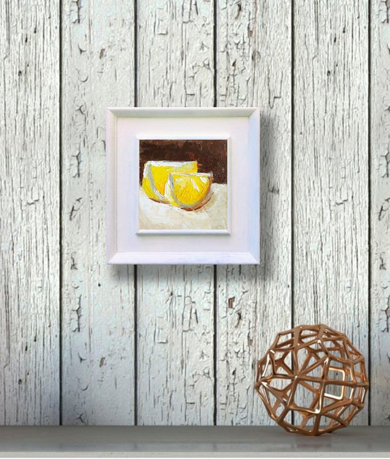 Lemon Painting Fruit Original Art Citrus Impasto Artwork Mini Oil Painting