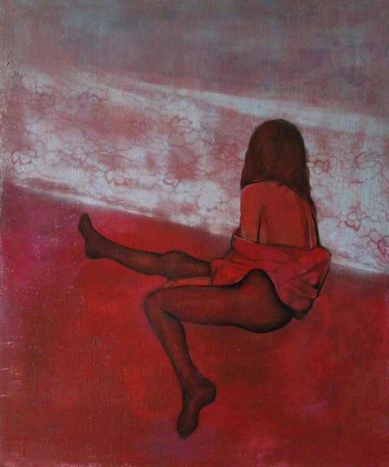In the red room 60x50cm ,oil/canvas, impressionistic figure