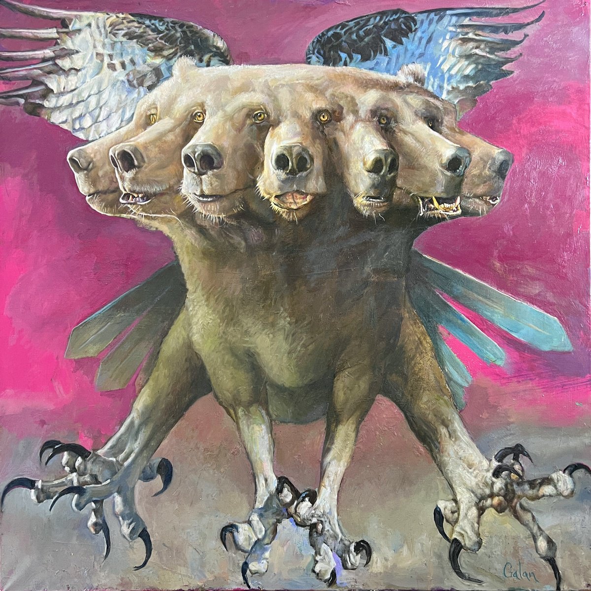 Surrealistic Animal Oil Painting By Igor Galan, 39 X 39, Bear, Original Artwork