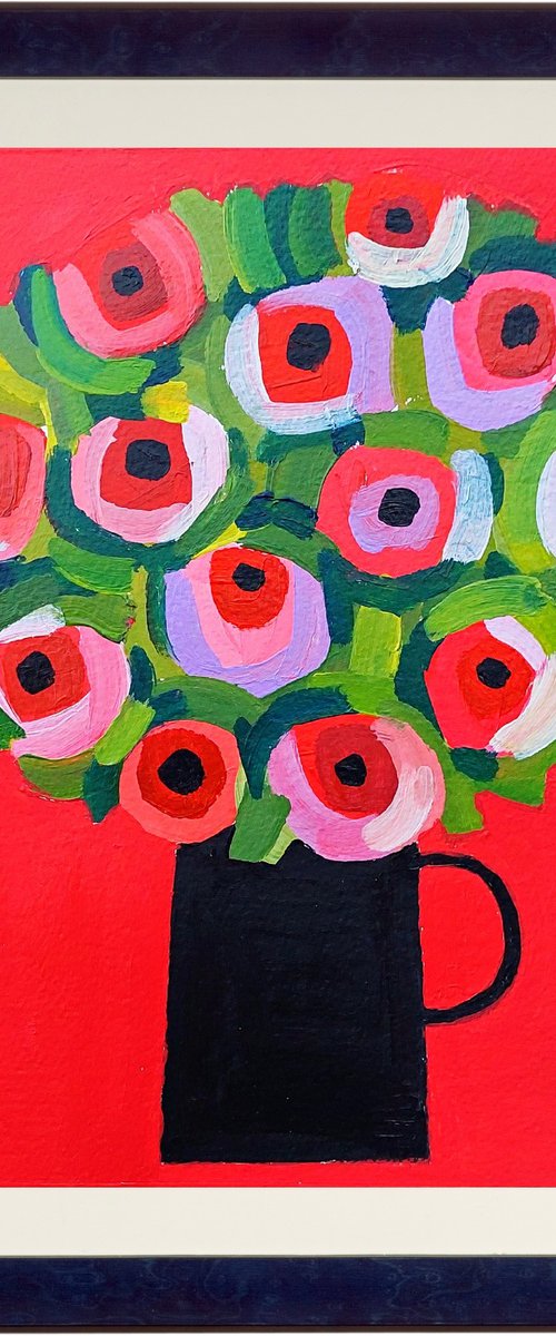 Summer Bouquet on Red by Jan Rippingham