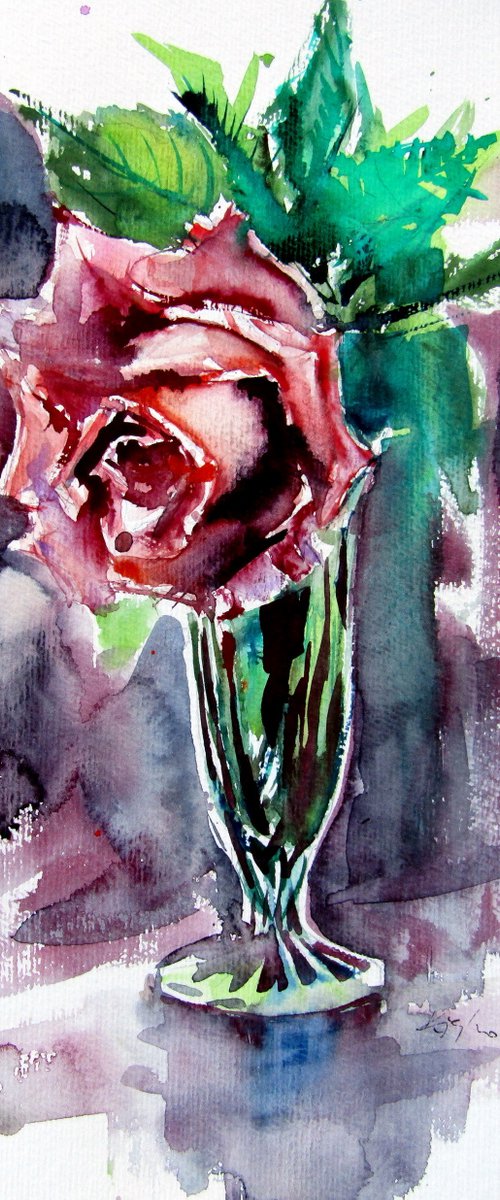 Still life with rose by Kovács Anna Brigitta