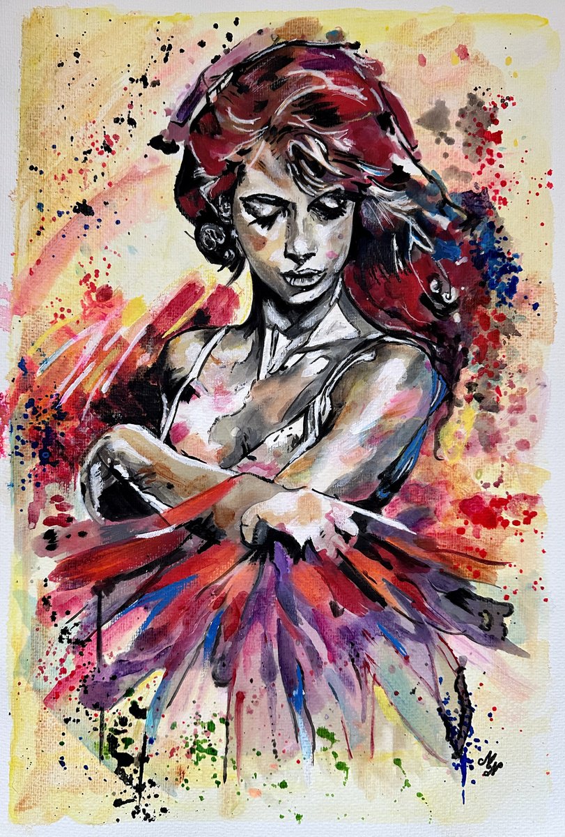 Expressive Portrait Acrylic Painting By Misty Lady - M. Nierobisz, 13 X 19", Vivid Reflections, Original Artwork