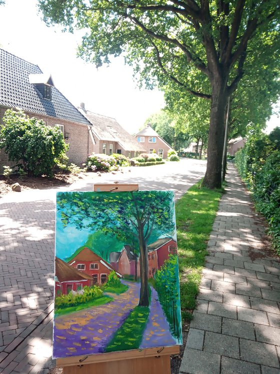 The sunny summer day in Dalen, the Netherlands. Plein Air