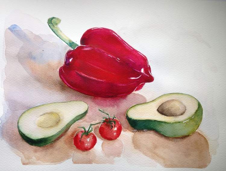 Still Life With Red Pepper And Avocado Artfinder