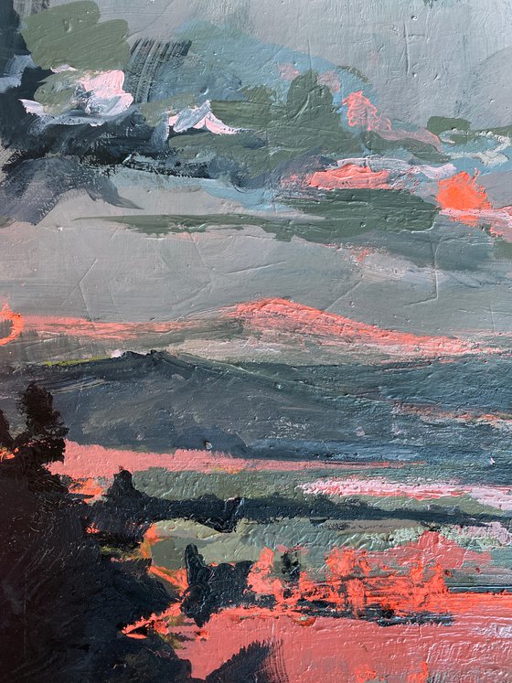 ''Night Mountains'' landscape, medium painting, gray painting, night landscape