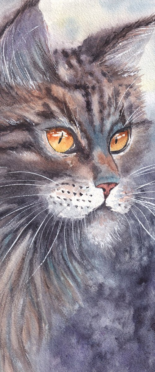 Standing Guard. Original Cat painting by Katerina Koroleva