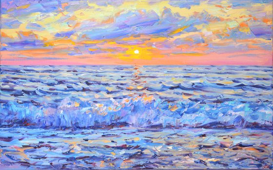 Pink sunset on the sea