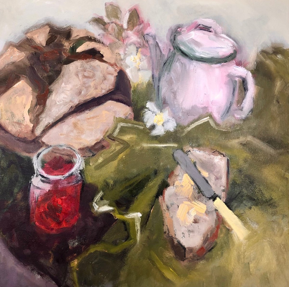 Impressionistic Still Life Oil Painting By Joanna Farrow, 25 X 25, Alfresco, Original Artwork
