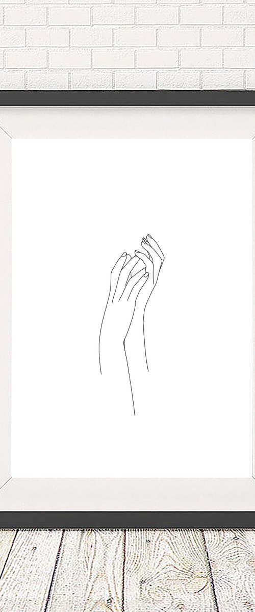 Hands line drawing illustration - Hannah - Art print by The Colour Study