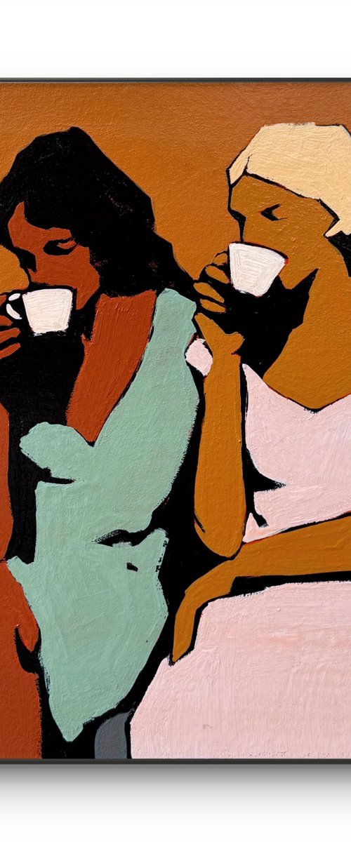 Women Drinking Coffee Original Painting by Daria Baklykova