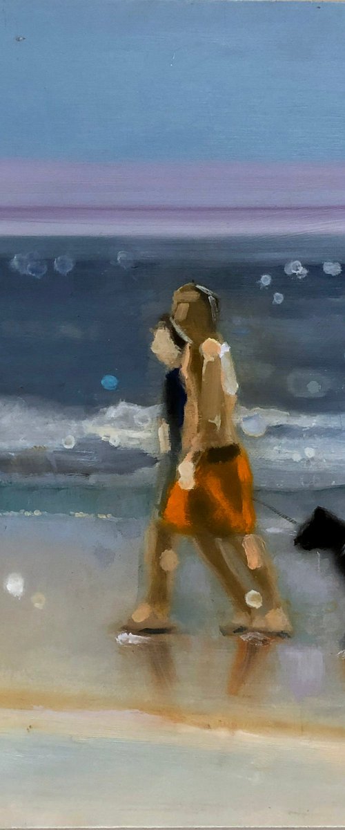 Couple Walking Dog by Dennis Crayon