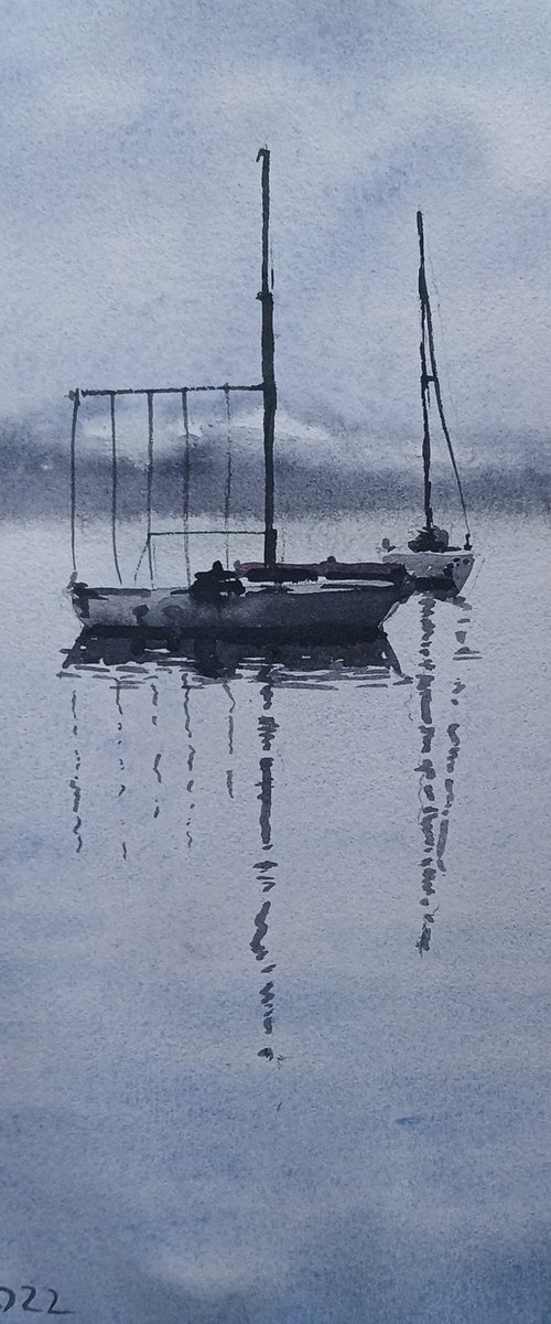 Sailing Boats in the Fog by Vladislav Urzhenko