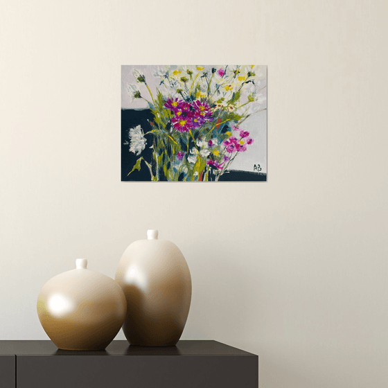 Flowers on black and white - gouache floral painting