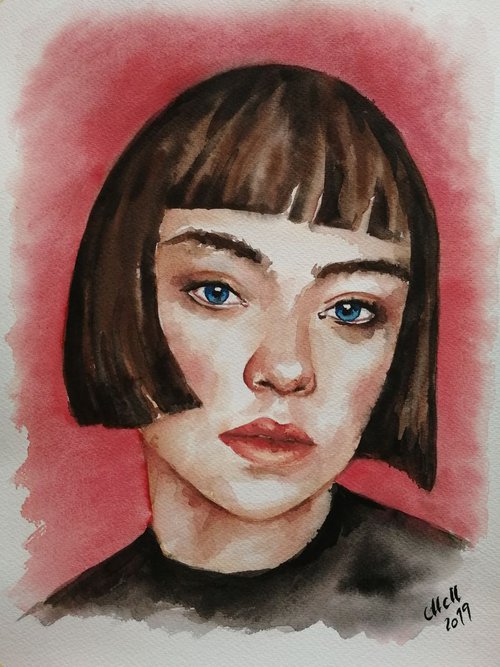 The girl - original watercolor portrait by Mateja Marinko