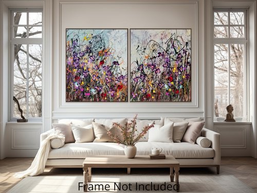Where The Wildflowers Bloom - Diptych by Angie Wright