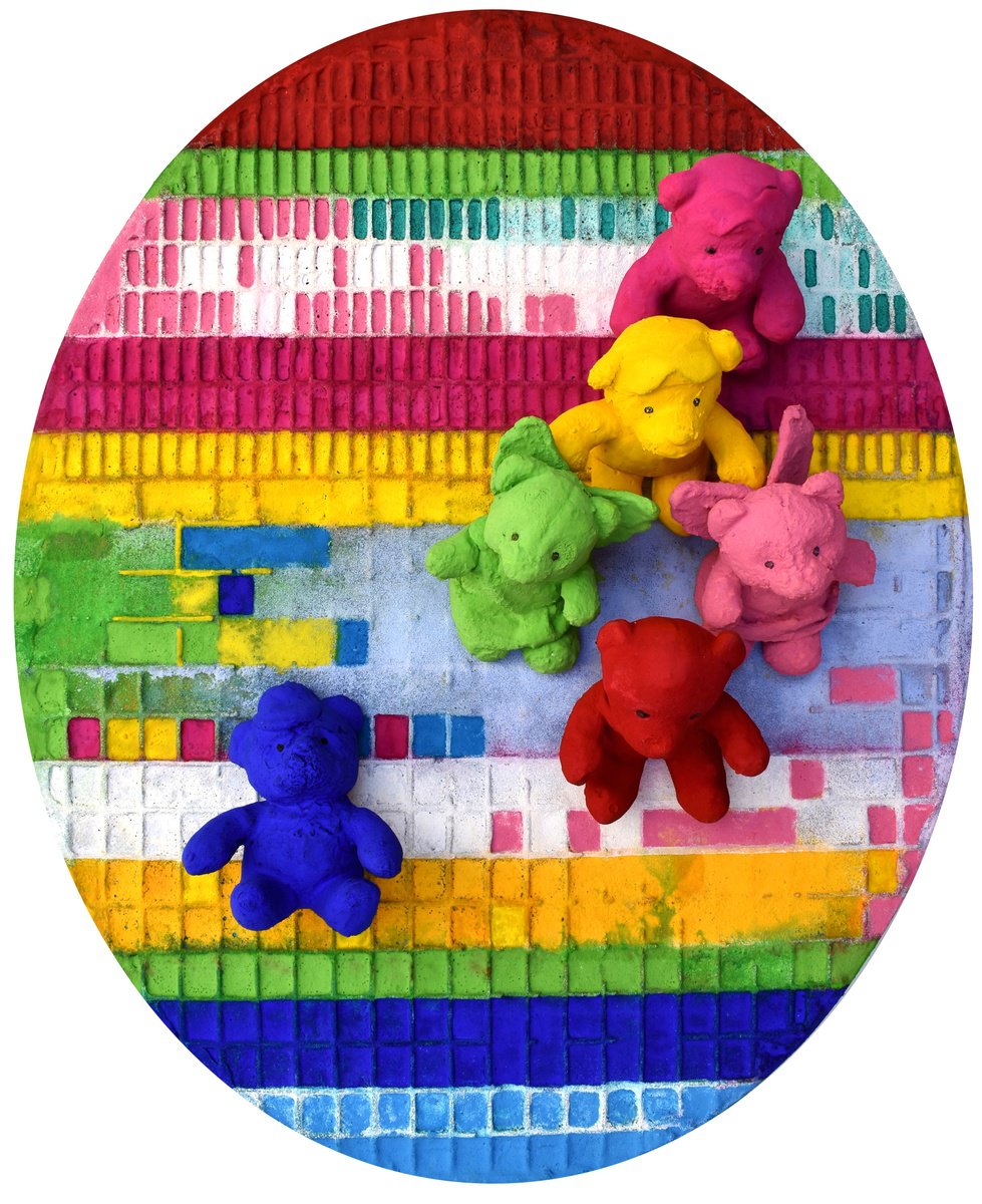 Urban And Pop Abstract Photograph By Milena Nicosia, 18 X 22", Teddy Bears N.1, Original Artwork