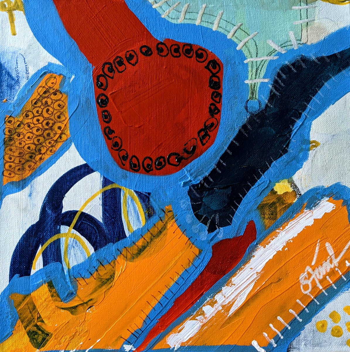 Abstract Painting By Shelli Finch, 12 X 12", In Stitches, Original Artwork