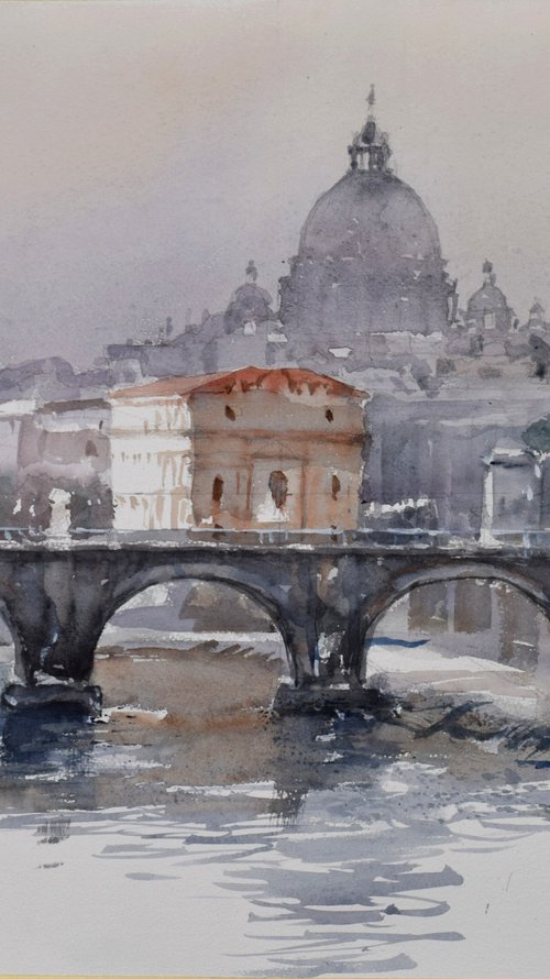 The angels' bridge in Rome (  Ponte Sant'Angelo ) II by Goran Žigolić Watercolors